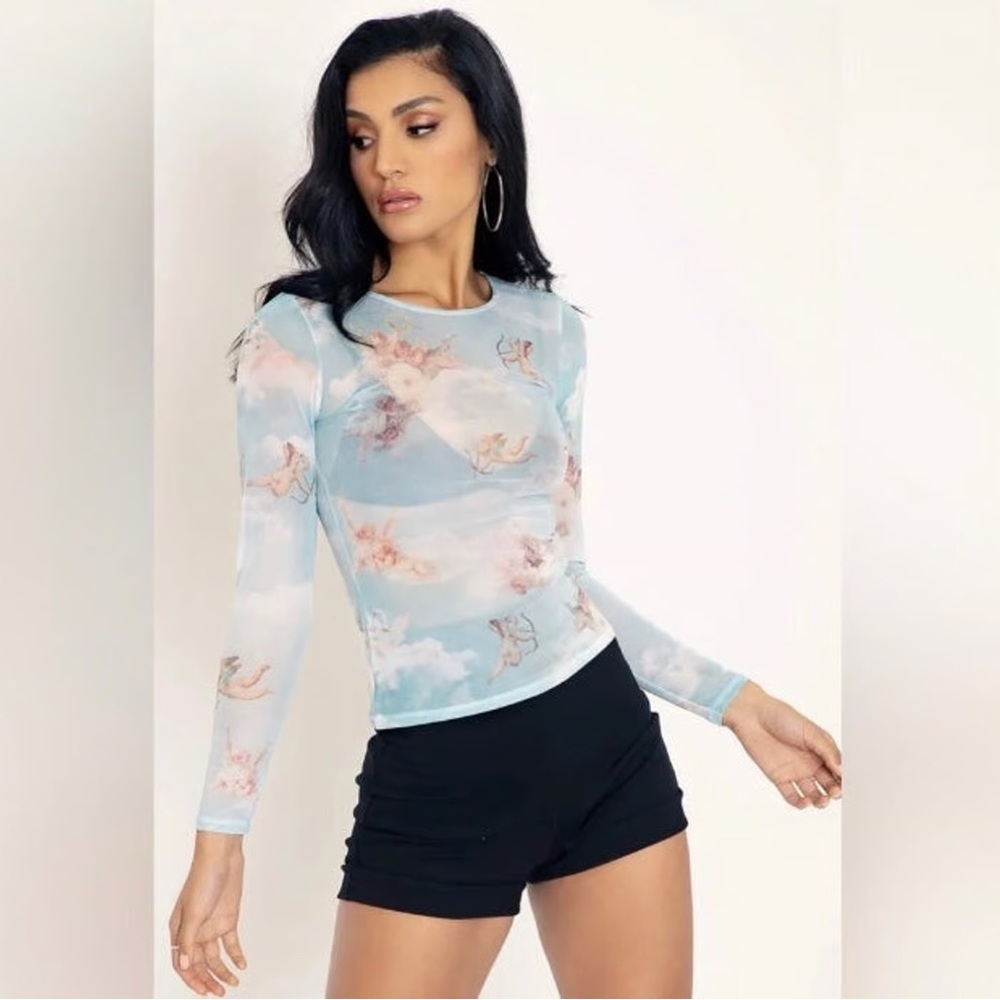 Women's Blue Angel Print Blackmilk Mesh Top NWOT